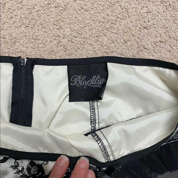 Lip Service 2010 Vaudeville Vamps Black and Ivory Lace Side Mesh Knee Skirt L - Picture 3 of 5